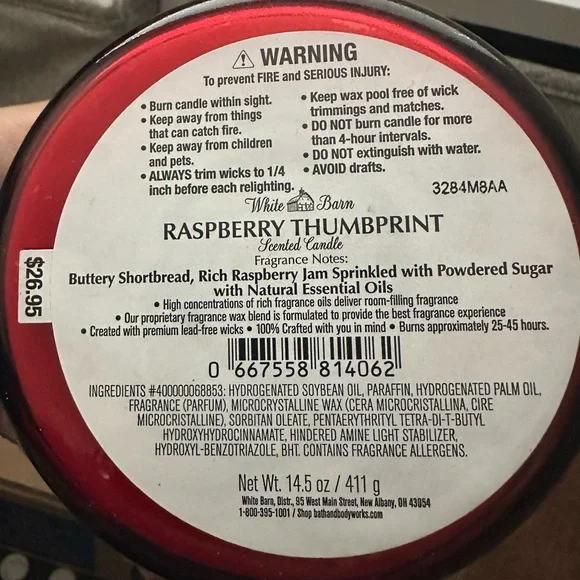 White Barn Raspberry Thumbprint Scented Candle 3 Wick - Picture 4 of 6